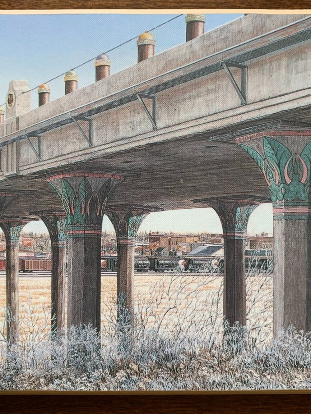 Vintage Yvette Moore 4TH AVENUE BRIDGE Moose Jaw SASK Print on Wall Plaque 1998